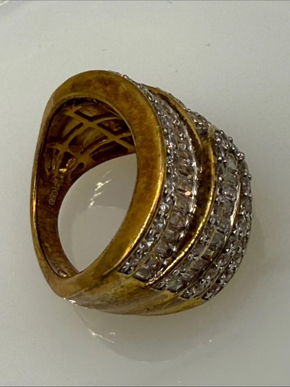 Stunning Multi row thick buckle Wide Silver 925 Band Ring Sparkling Clear Stones